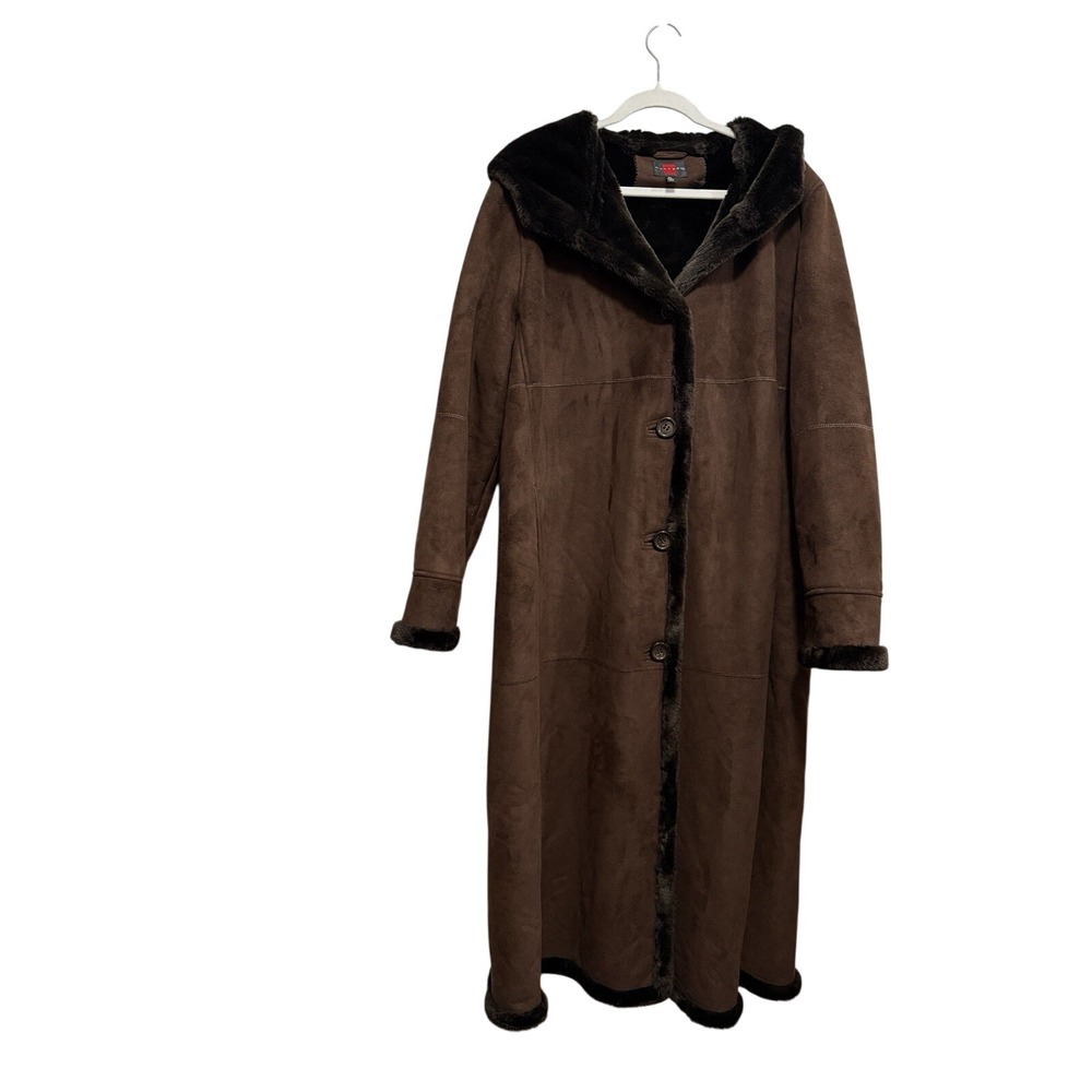 Gallery Full Length Coat Brown Suede Women's XL Faux Fur Trim‎ Penny Lane Heavy
